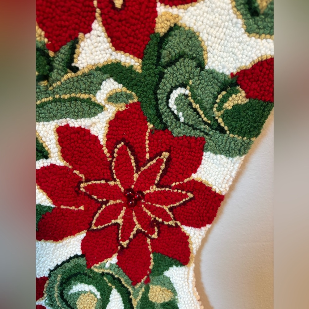 Red and Green Poinsettia Needlepoint Stocking - Picture 4 of 8